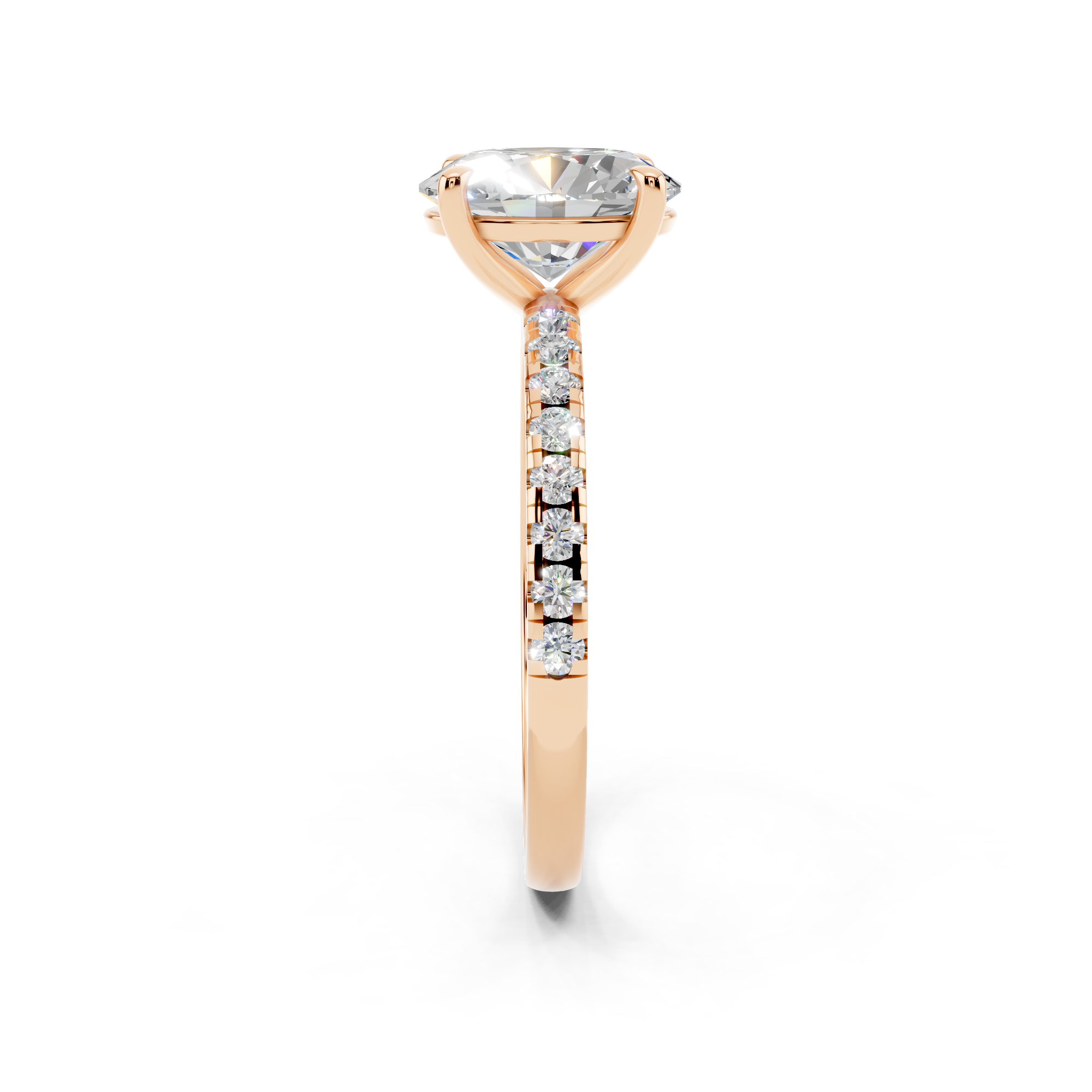 Rose gold Oval Brilliant Solitaire with Pavé Band and Four-Prong Setting_8