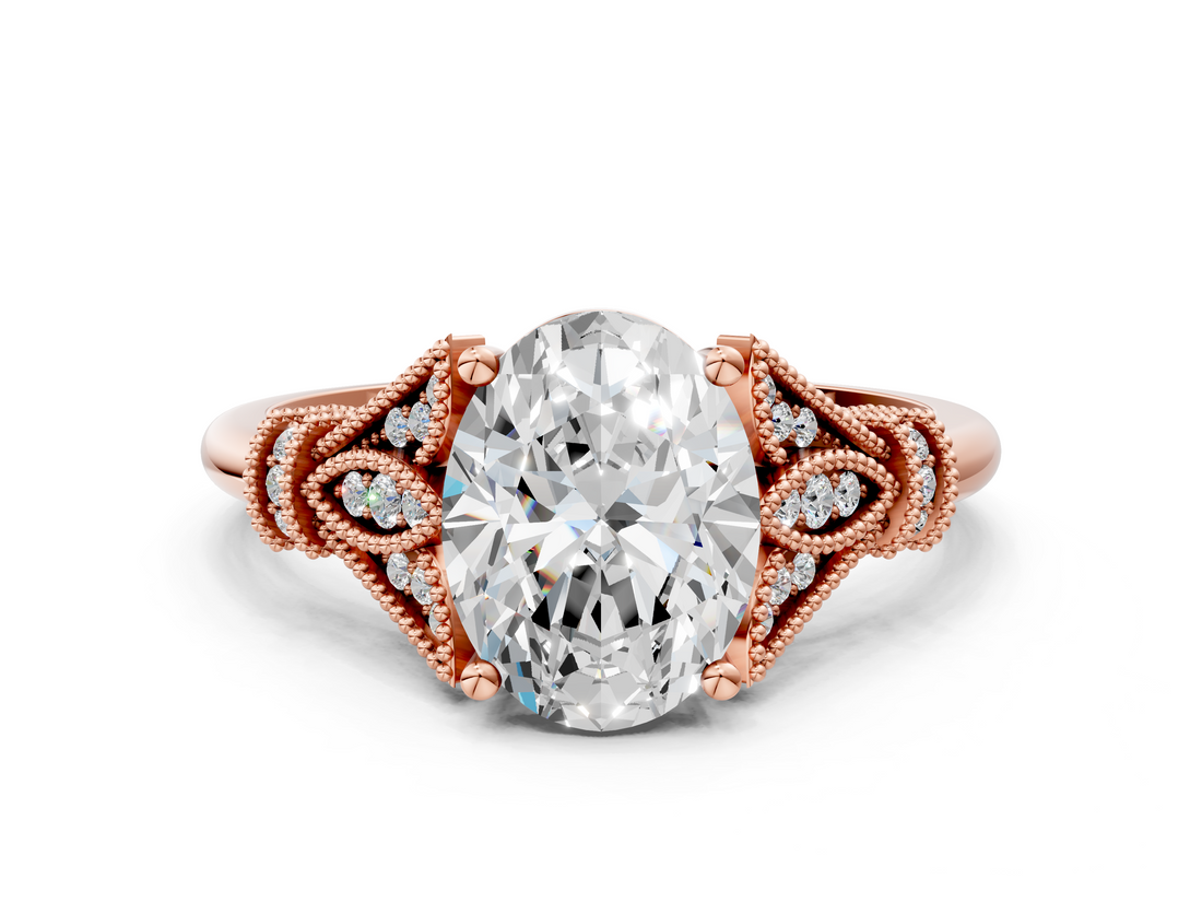 Rose gold Oval Brilliant Solitaire with Pave Band and Four-Prong Setting_20