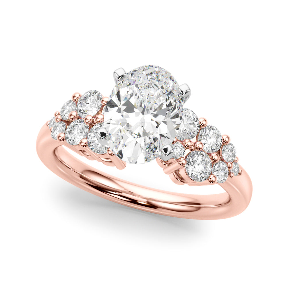 Rose gold Oval Cluster Diamond Engagement Ring with Pavé Band and Four-Prong Setting