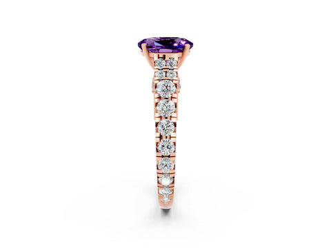 Rose gold Oval Cut Amethyst Classic Solitaire Ring with Pavé Band and Four-Prong Setting_2