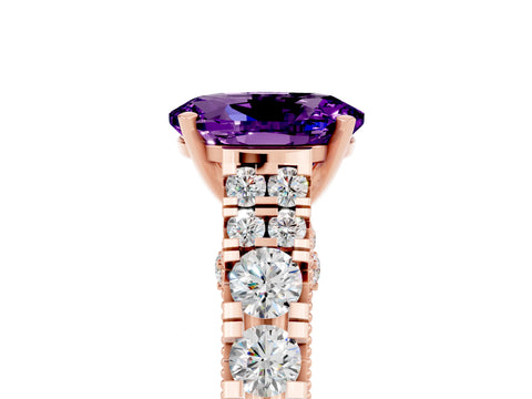 Rose gold Oval Cut Amethyst Classic Solitaire Ring with Pavé Band and Four-Prong Setting_5