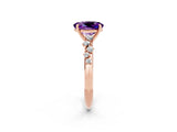 Rose gold Oval Cut Amethyst Cluster Side Stone Solitaire Ring with Prong Setting_26