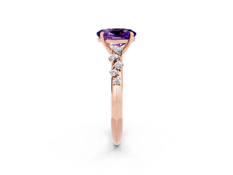 Rose gold Oval Cut Amethyst Cluster Side Stone Solitaire Ring with Prong Setting_26