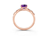 Rose gold Oval Cut Amethyst Cluster Side Stone Solitaire Ring with Prong Setting_27