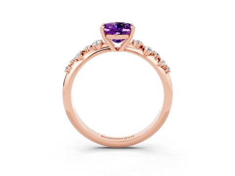 Rose gold Oval Cut Amethyst Cluster Side Stone Solitaire Ring with Prong Setting_27