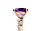 Rose gold Oval Cut Amethyst Cluster Side Stone Solitaire Ring with Prong Setting_29