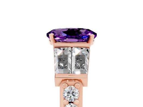 Rose gold Oval Cut Amethyst Engagement Ring with Baguette Side Stones and Channel Set Band_5