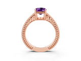 Rose gold Oval Cut Amethyst Engagement Ring with Milgrain Channel Set Band and Prong Setting_3