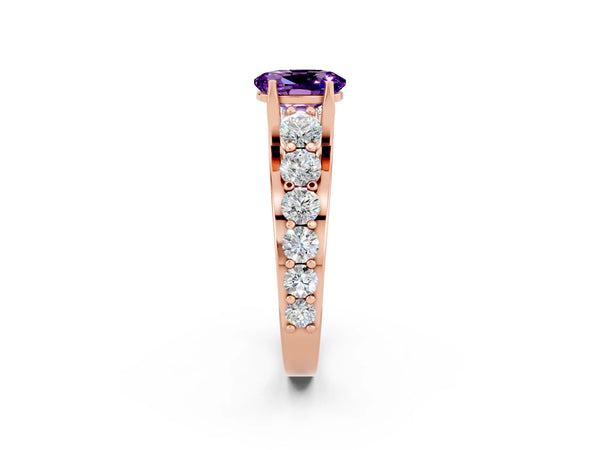 Rose gold Oval Cut Amethyst Engagement Ring with Pavé Band and Four-Prong Setting