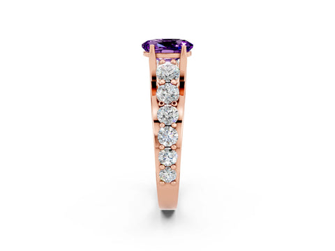 Rose gold Oval Cut Amethyst Engagement Ring with Pavé Band and Four-Prong Setting_2
