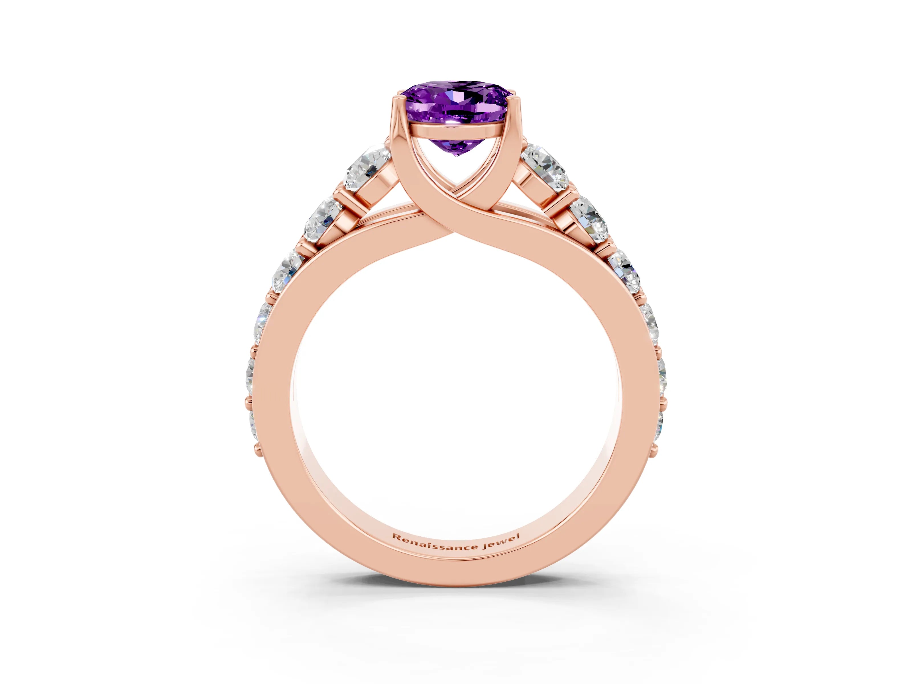 Rose gold Oval Cut Amethyst Engagement Ring with Pavé Band and Four-Prong Setting_3