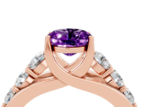 Rose gold Oval Cut Amethyst Engagement Ring with Pavé Band and Four-Prong Setting_4