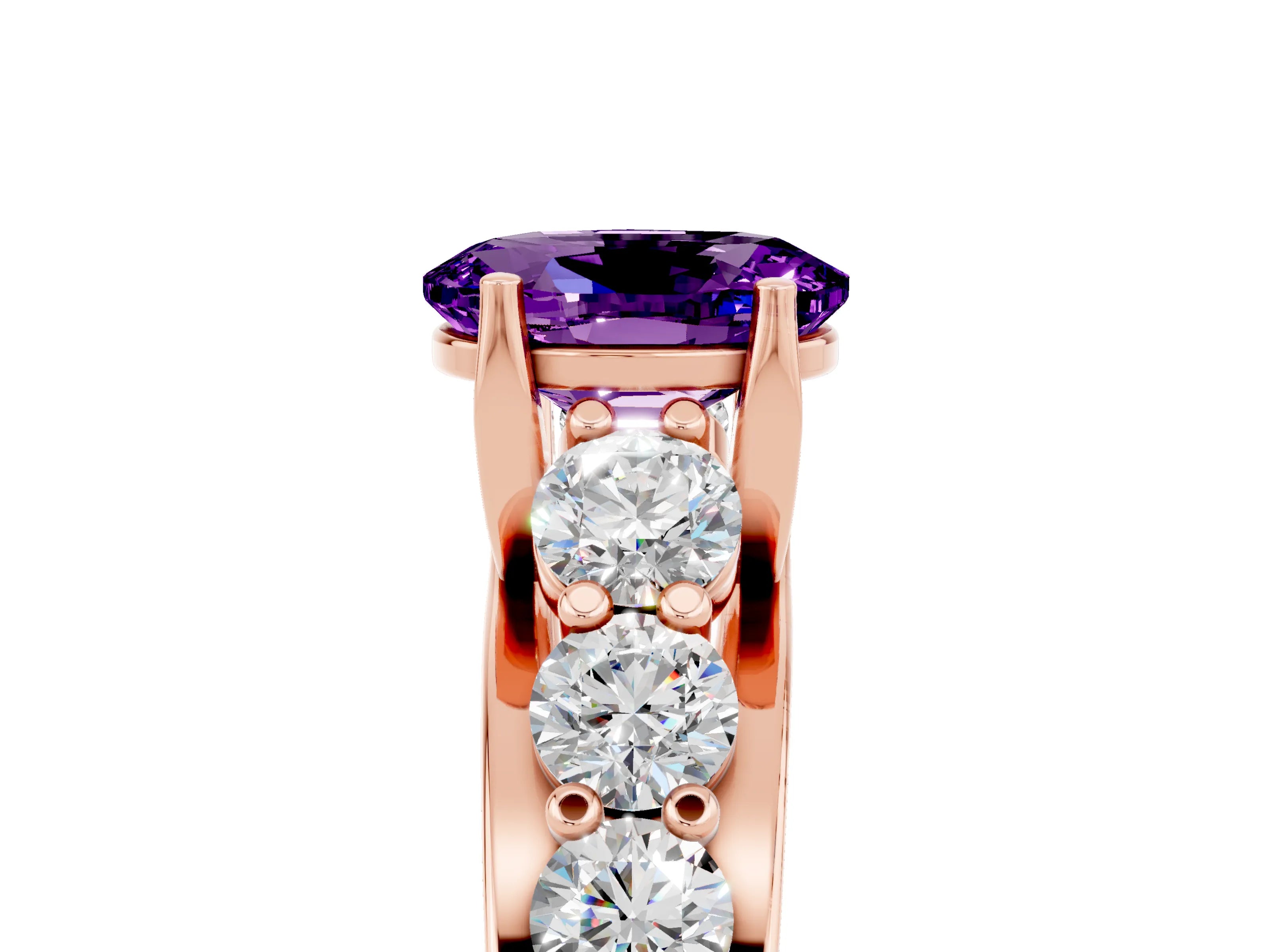 Rose gold Oval Cut Amethyst Engagement Ring with Pavé Band and Four-Prong Setting_5