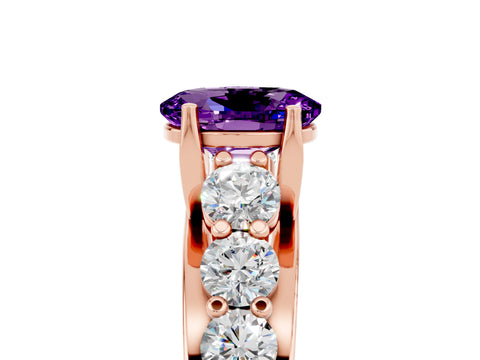 Rose gold Oval Cut Amethyst Engagement Ring with Pavé Band and Four-Prong Setting_5