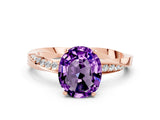 Rose gold Oval Cut Amethyst Engagement Ring with Side Stone Accents and Four-Prong Setting_27