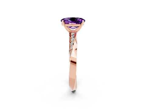 Rose gold Oval Cut Amethyst Engagement Ring with Side Stone Accents and Four-Prong Setting_29