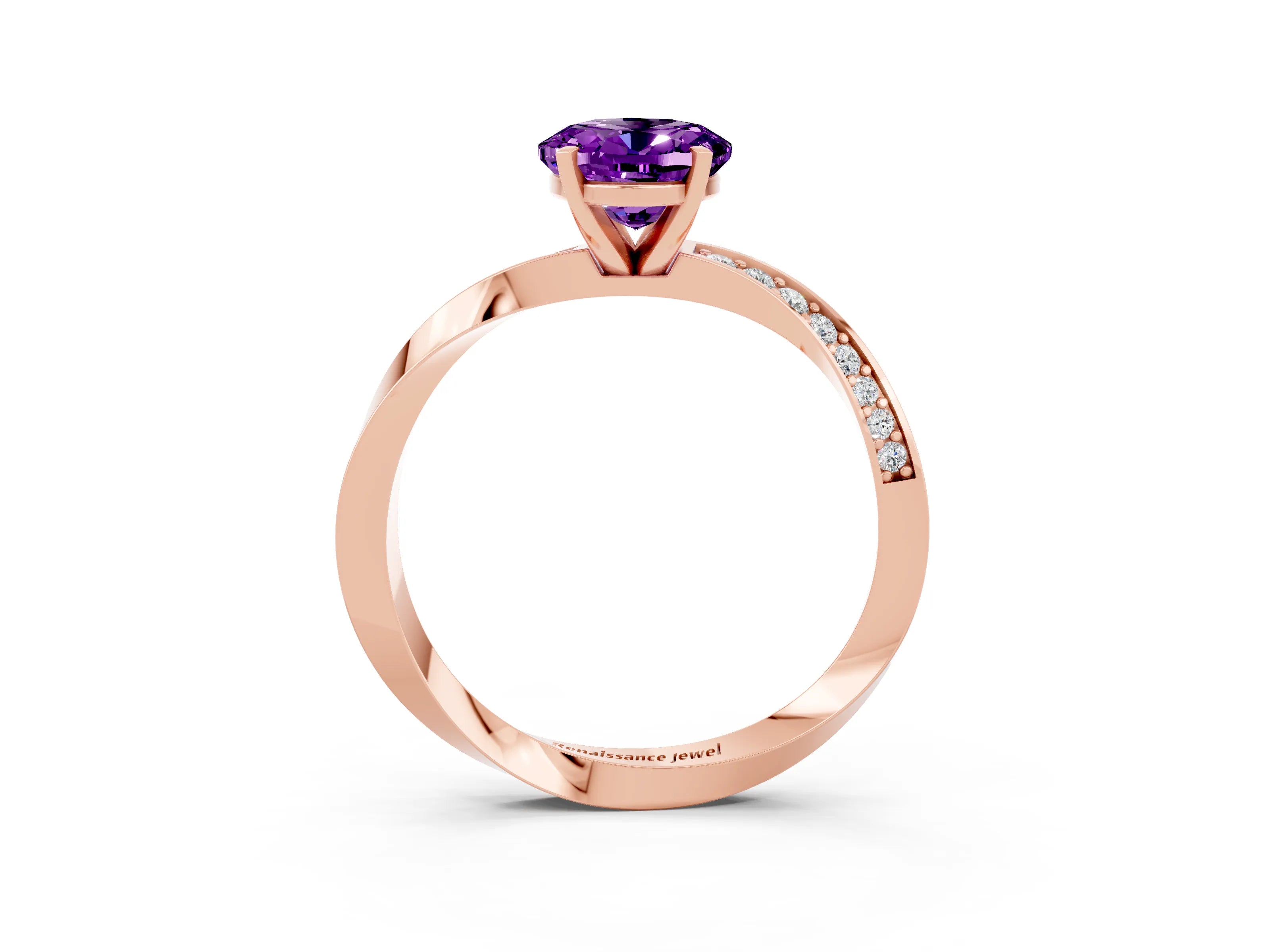 Rose gold Oval Cut Amethyst Engagement Ring with Side Stone Accents and Four-Prong Setting_30
