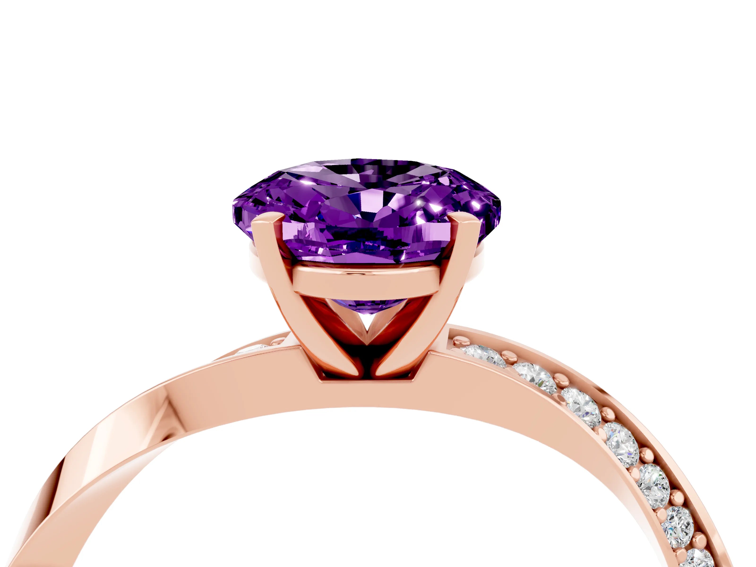 Rose gold Oval Cut Amethyst Engagement Ring with Side Stone Accents and Four-Prong Setting_31