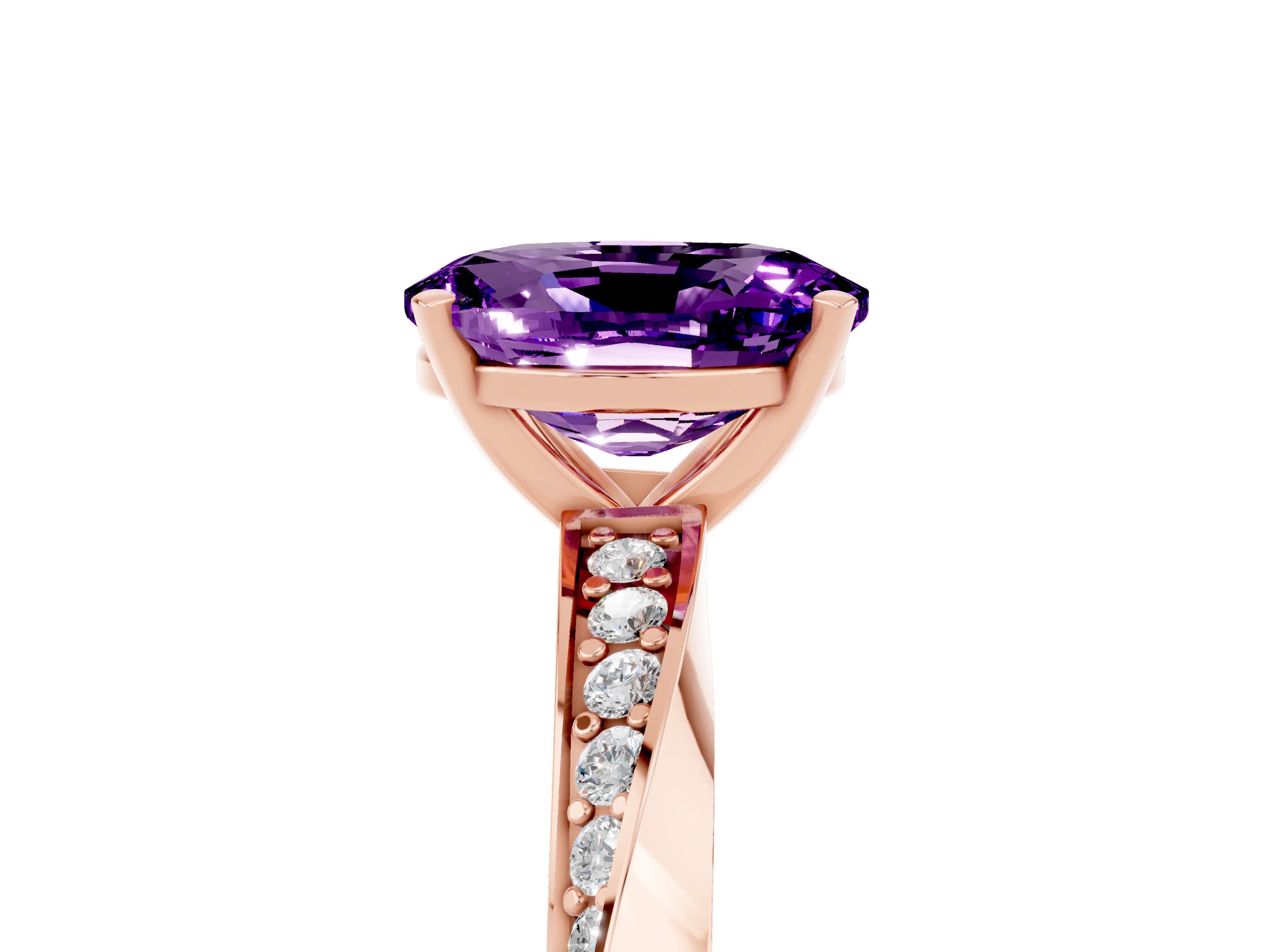 Rose gold Oval Cut Amethyst Engagement Ring with Side Stone Accents and Four-Prong Setting_32