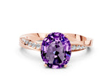 Rose gold Oval Cut Amethyst Engagement Ring with Side Stone Accents and Four-Prong Setting_60