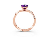 Rose gold Oval Cut Amethyst Engagement Ring with Side Stone Accents and Four-Prong Setting_63