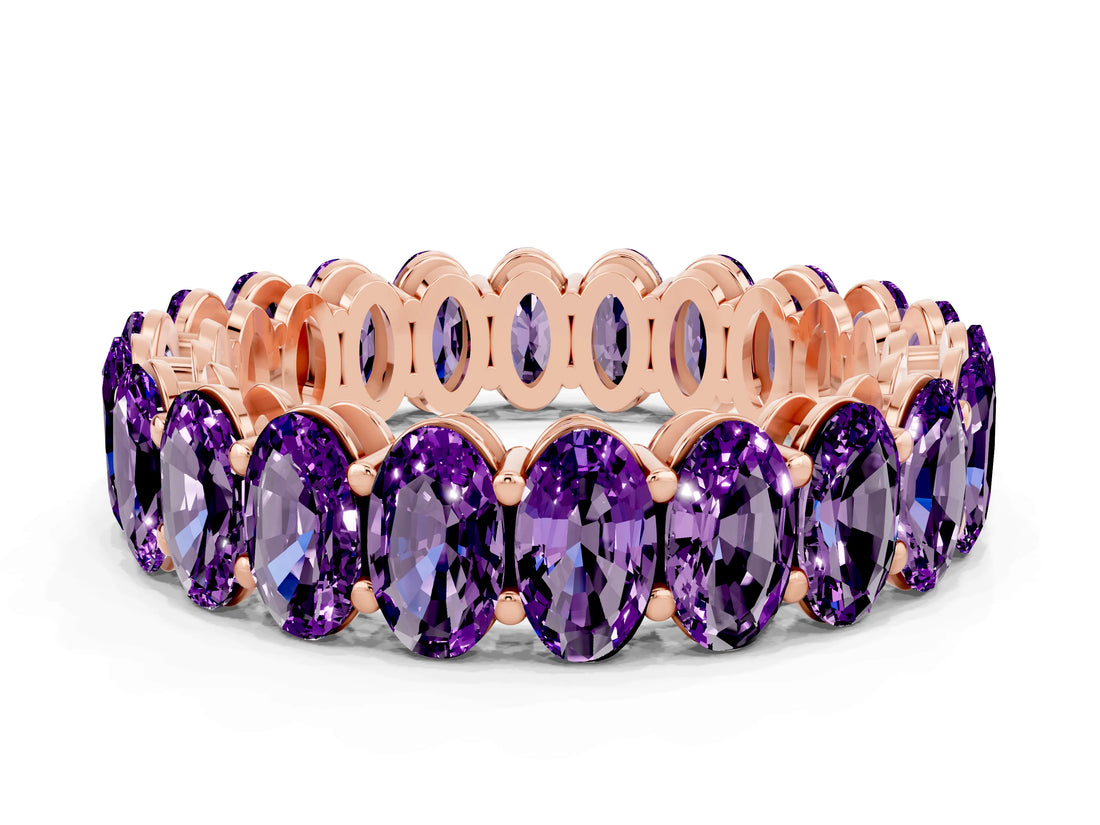Rose gold Oval Cut Amethyst Eternity Band with Shared Prong Setting