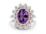 Rose gold Oval Cut Amethyst Floral Double Halo Engagement Ring with Prong Setting_66