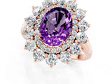 Rose gold Oval Cut Amethyst Floral Double Halo Engagement Ring with Prong Setting_67
