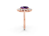 Rose gold Oval Cut Amethyst Floral Double Halo Engagement Ring with Prong Setting_68
