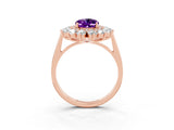 Rose gold Oval Cut Amethyst Floral Double Halo Engagement Ring with Prong Setting_69