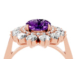 Rose gold Oval Cut Amethyst Floral Double Halo Engagement Ring with Prong Setting_70