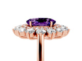Rose gold Oval Cut Amethyst Floral Double Halo Engagement Ring with Prong Setting_71