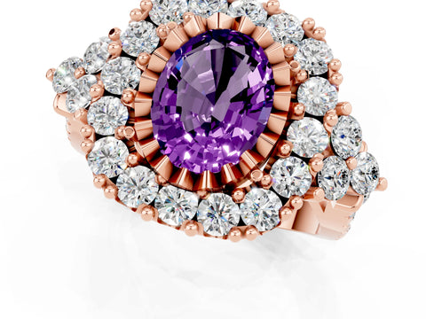 Rose gold Oval Cut Amethyst Halo Ring with Pavé Band and Four-Prong Setting_37