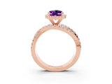 Rose gold Oval Cut Amethyst Halo Ring with Round Split Shank and Prong Setting_51