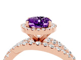 Rose gold Oval Cut Amethyst Halo Ring with Round Split Shank and Prong Setting_52