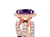 Rose gold Oval Cut Amethyst Halo Ring with Round Split Shank and Prong Setting_53