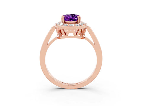 Rose gold Oval Cut Amethyst Halo Ring with Split Shank and Four-Prong Setting_3