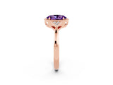Rose gold Oval Cut Amethyst Halo Ring with Tapered Band and Four-Prong Setting_2