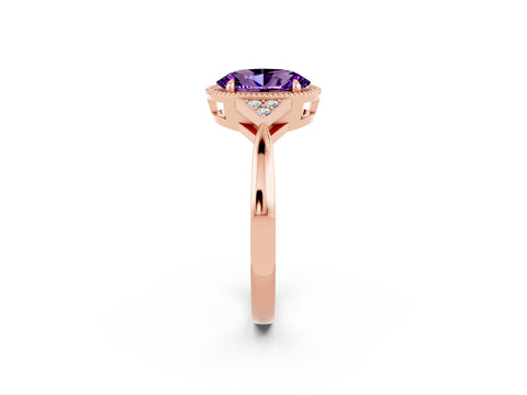 Rose gold Oval Cut Amethyst Halo Ring with Tapered Band and Four-Prong Setting_2