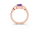 Rose gold Oval Cut Amethyst Halo Ring with Tapered Band and Four-Prong Setting_3