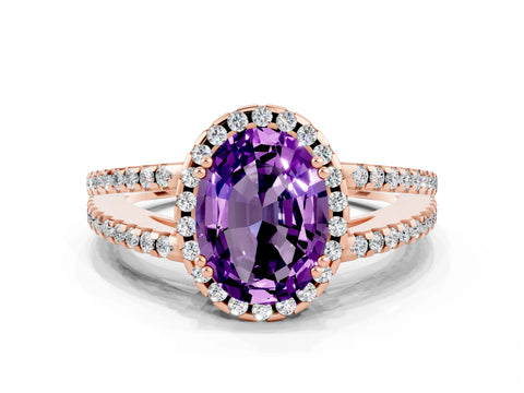 Rose gold Oval Cut Amethyst Halo Split Shank Engagement Ring_12