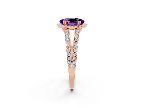 Rose gold Oval Cut Amethyst Halo Split Shank Engagement Ring_14
