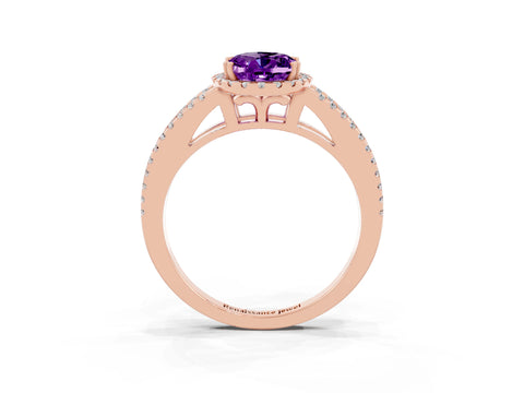 Rose gold Oval Cut Amethyst Halo Split Shank Engagement Ring_15