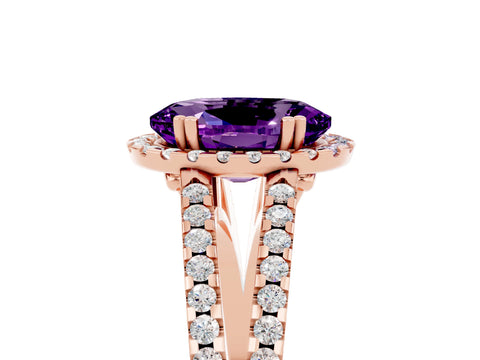 Rose gold Oval Cut Amethyst Halo Split Shank Engagement Ring_17