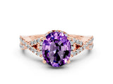 Rose gold Oval Cut Amethyst  Halo Twist Band Solitaire Prong Setting Ring_36