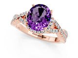 Rose gold Oval Cut Amethyst  Halo Twist Band Solitaire Prong Setting Ring_37