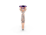 Rose gold Oval Cut Amethyst  Halo Twist Band Solitaire Prong Setting Ring_38