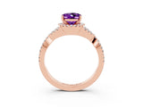 Rose gold Oval Cut Amethyst  Halo Twist Band Solitaire Prong Setting Ring_39