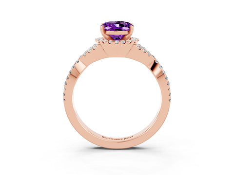 Rose gold Oval Cut Amethyst Halo Twist Band Solitaire Prong Setting Ring_3