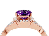 Rose gold Oval Cut Amethyst  Halo Twist Band Solitaire Prong Setting Ring_40